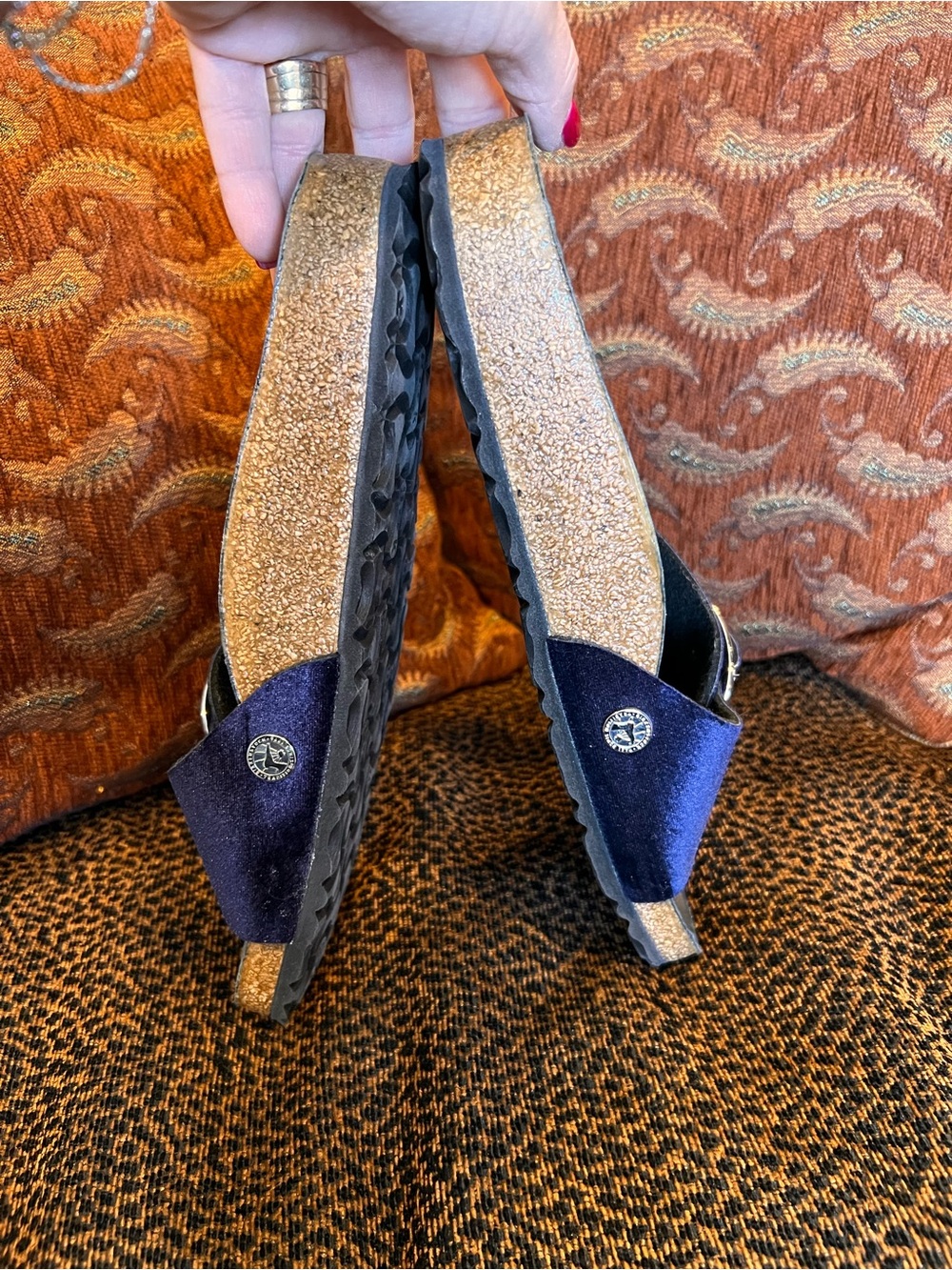 Birkenstock Madrid Big Buckle Velvet Midnight Sandals Blue Sz 38, US 7 - 7 1/2” - Picture 9 of 16